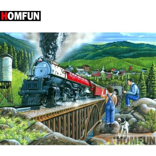 HOMFUN DIY Diamond Painting Cross Stitch Diamond Embroidery "Train scenery" Full Rhinestone 5D Diamond Home Decor A15377