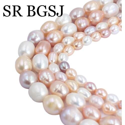 Free Shipping Mixed Colors Olivary Rice Freeform Natural Freshwater Necklace DIY Loose Pearl Beads Strand 14"