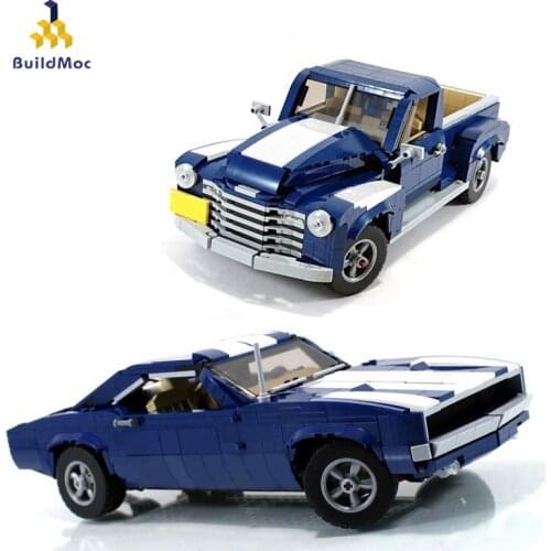 Buildmoc Technical Muscle Car And Pickup Truck 2in1 Super Racing Modular Off-road Vehicle Building Block Model Children Toy Gift
