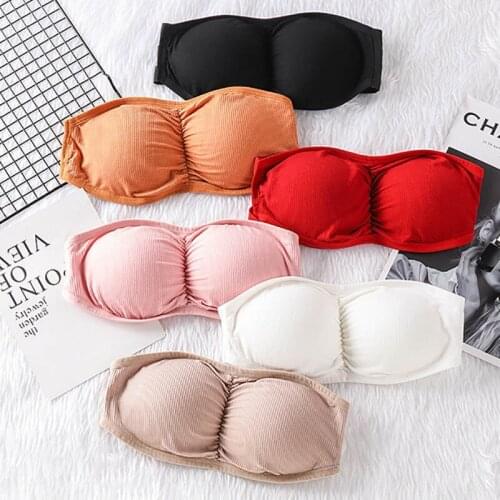Strapless Sexy Seamless Cotton Wrapped Bra Non-slip Female Underwear 1Pcs Women Tube Tops Pure Color