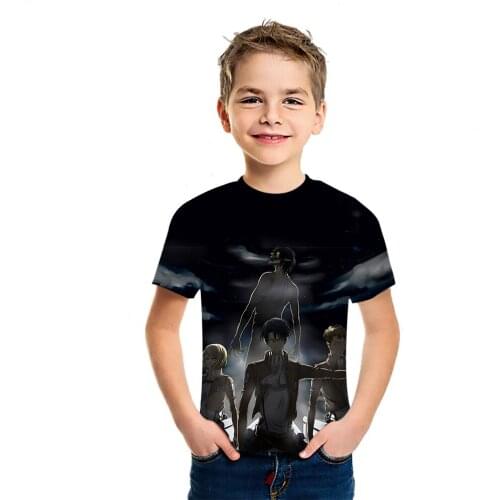 Childrens 3D Print T-Shirt Attack On Titan Anime Boys And Girls Fashion Short Sleeve 2021 Youth Foreign Style Casual Loose Top