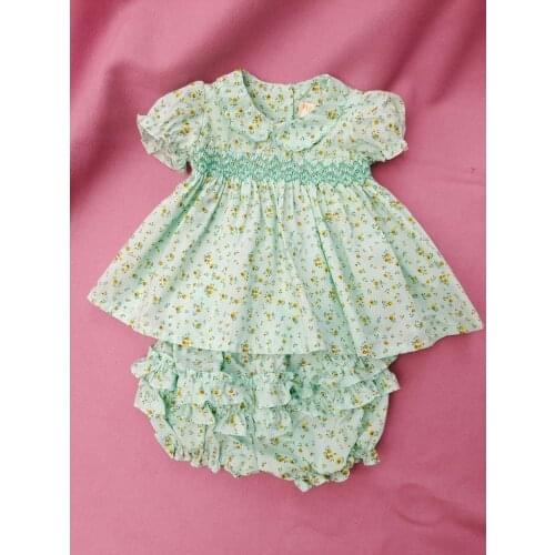 Newborn Baby Floral Ruffle Smocking Dress Toddler Girls Smocked Sets Kids Girl Print Embroidery Dress + Bread Pants Outfits