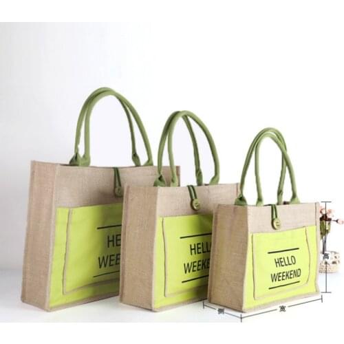 Jute Cotton Tote Handbags Women Female Big Capacity Shoulder Bags Hello Weekend Printing Shopping Bag Portable Reusable Shopper