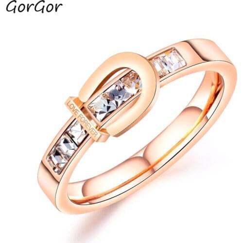 GorGor New Style Fashion Exquisite Workmanship Love Forever Titanium Steel Inlaid Zircon Plated Rose-gold Womens Ring 663