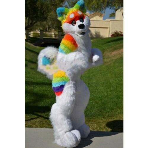Halloween Rainbow Husky Dog Wolf Fox Mascot Costume Fursuit Suits Cosplay Party Dress Outfits Clothing Xmas Easter Adults Size
