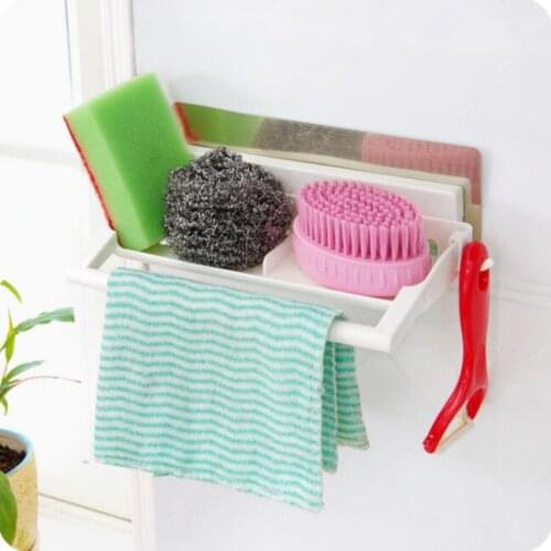 Creative Double Lattice Seamless Bathroom Cosmetics Organizer Wall Shelf Multifunctional Towel Rack Sponge Holder