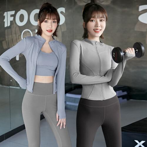 Sexy Girl Slim Sports Jackets , Zipper Tights Long Sleeve Yoga Fitness Coat , Womens Running Shirts, Crop Tops With Thumb Holes