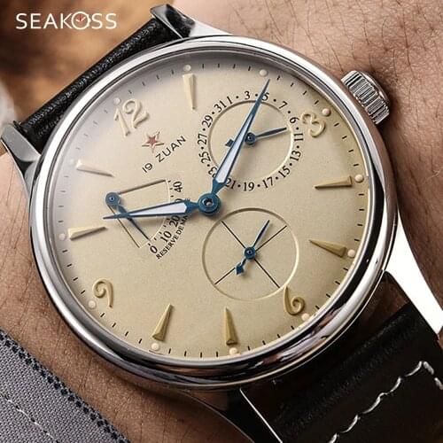 Luxury 40mm Luminous1963 Men Automatic Mechanical Watch 1780 Seagull-Movt Calendar Army Mens Pilot Wristwatches Diaplay Caseback