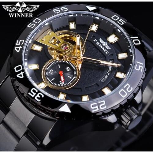 Winner Half Skeleton Golden Movement Men Business Design Mechanical Automatic Wrist Watches Top Brand Luxury Male Clock Relogio