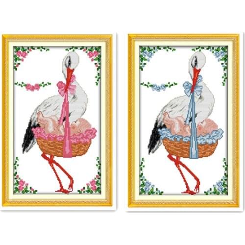 Red-crowned Crane Series Cross Stitch Kit, Red-crowned Crane with Baby Pattern 11CT 14CT Furniture Decoration Embroidery