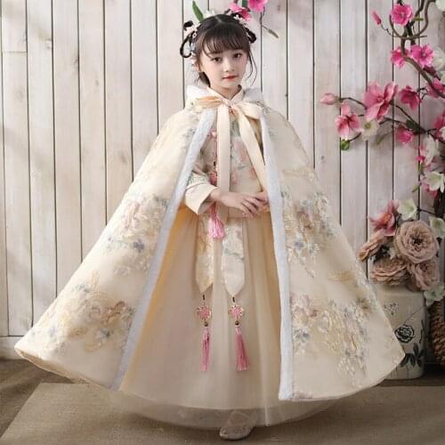 Autumn And Winter Girls' Hanfu Cape Super Immortal Warm Cloak New Years Clothing Chinese Style Party Stage Performance Costume