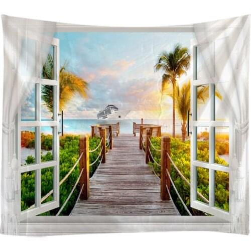 Windows Scenery Tapestry Wall Hanging Cloth Bed Spread Beach Towel Table Cloth Yoga Mat House Decoration Living Room Decoration