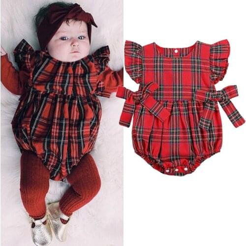 Autumn Winter Newborn Christmas Romper Baby Girls Boys Plaid Print Button Sleeveless Jumpsuits Princess Overall Xmas Outfits
