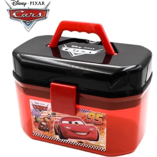 Original Disney Pixar Cars 2 3 Lightning Mcqueen Portable Storage Box Double Layers Car Parking Lot Toys Children Birthday Gift