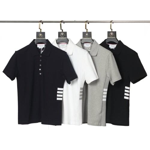 2021 Summer Polo Shirt Men Women T-Shirt Turn Down Collar Cotton Casual Striped Formal Business Blouse Korean Design