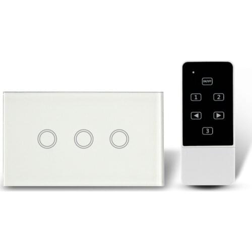 US Type 3 Keys ON/OFF Touch Switch with Wireless Remote Control, AC110-240V, RF 433Mhz, Capacitive Tactile Wall Switch