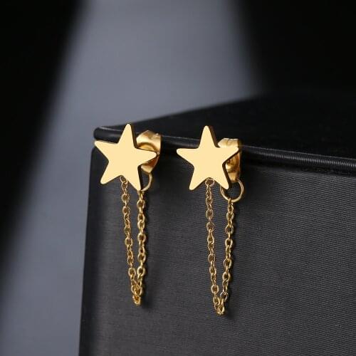 Stainless Steel Earrings 2021 Trend Five-Pointed Star Shape Fashion Tassel Chain Earrings For Women Jewelry Party Friends Gifts