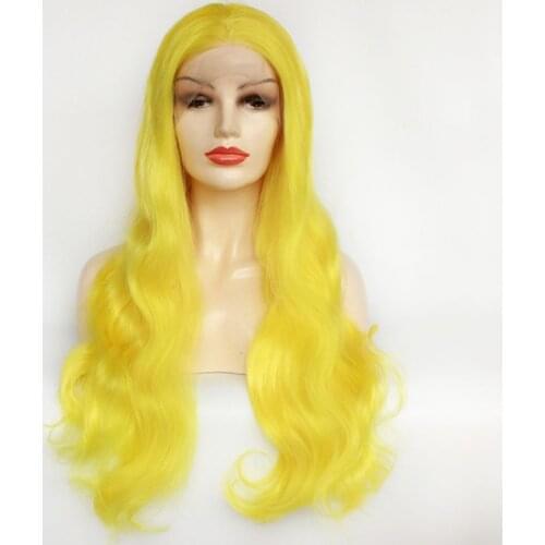 Sexy Yellow Synthetic Lace Front Wigs Long Natural Wavy Heat Resistant Hair Replacement Full Wigs for women Costume Halloween