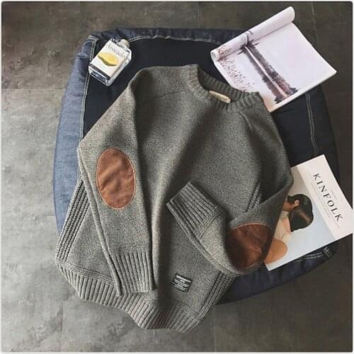 Winter Thickened Round Neck Knitted Sweater Gentleman Patch Casual Tide Thread Shirt Vintage Pullover for Autumn Plus Size 5XL