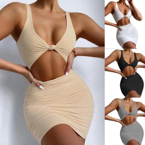 Party Sexy Dress Short Skirt Sleeveless Clothing Women Sexy Dress Tight-fitting Sleeveless Party Ruched Dress Bag Hip Dress