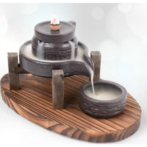 Vintage Backflow Incense Holder Ceramic Smoke Fountain Incense Burner Mini Waterfall Wierook Houder Aroma Sticks Holder AC50IB