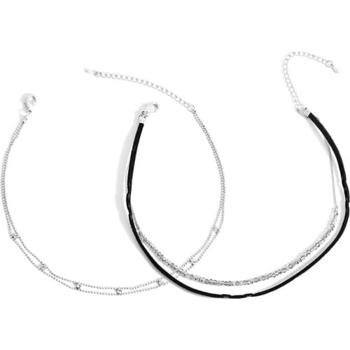 Women Bohemian Multilayer Choker Necklace Set Rhinestone Glass Beads Choker Black Leather Link Chain Neckalce 2017 Gift