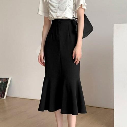 Korean Fashion Elegant Suit Skirt Women Casual Office Style Midi Fishtail Skirt Black Chic Designer Vintage Clothing Summer 2021