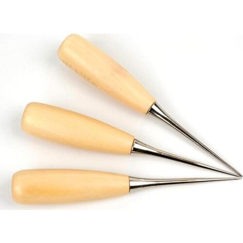 1PC Round Hole Wooden Handle Awls DIY Leather Tent Sewing Awl Shoes Repair Tool Hand Stitcher Leather Craft Awl Tools