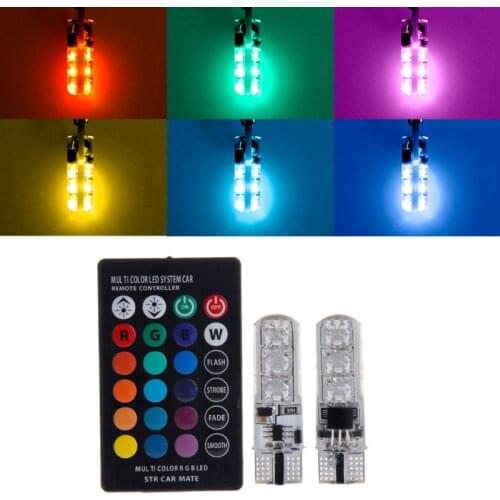 2x T10 RGB LED Car Wedge Reading Lamp Auto Interior Light+ Remote Control #620