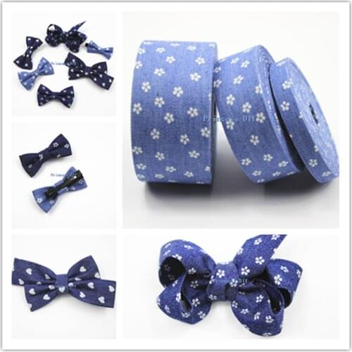 5Meter/Lot 10mm 25mm 40mm Fabric Jean Ribbon Flower Print Light Blue Ribbon Cowboys DIY Hair bow Bowknot Accessories Material