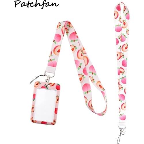 AD672 Patchfan Cartoon Peach Card Holder ID Holder Man Woman Bus Card Holder Staff Card With Lanyard