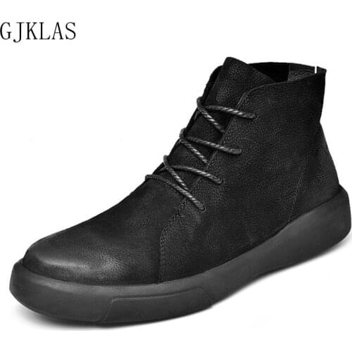 Big Size 47 Mens Ankle Boots Genuine Leather Shoes Oxford Classic Comfy Cowboy Mensboots Lace Up Fashion Casual Boot Cuero Moto