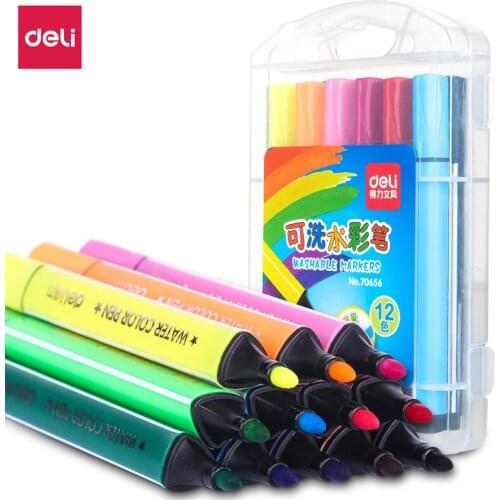 Deli 12/18/24/36/48colors stationery washable markers Drawing painting art supplies watercolor pen set for kids