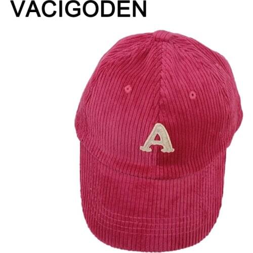 VACIGODEN Children Retro Letter Embroidered Baseball Cap Boys Autumn Corduroy Cap Girls Spring Casual Solid Color Sun Visor