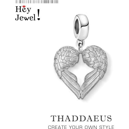 925 Sterling Silver Angel Wings Heart Charm Pendants fit Bracelet Necklace Fashion Gift for Jewelry Accessories Making Findings