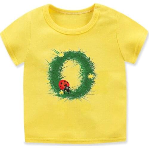 Kawaii kids clothes funny t-shirt for boys alphabet Beetle print t shirt boys toddler t shirt camisetas yellow tops streetwear