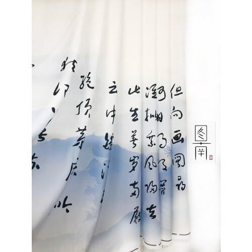 Chinese stlye landscape painting chinese characters Printed hanfu fabric for DIY dress 1order=1pc(size:100x150cm)