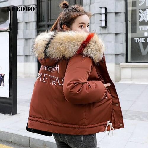 Short Winter Jacket Women Fur Hooded Casual Warm Parka Coat Office Lady Oversize Loose Jacket Cotton Padded Outwear Clothing