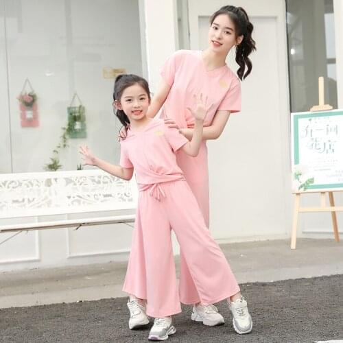 Summer 2021 Baby Girls Clothes Sets Outfits Kids Clothes Summer Short Sleeve + Wide Pants Children Clothing Set 3-14 Years