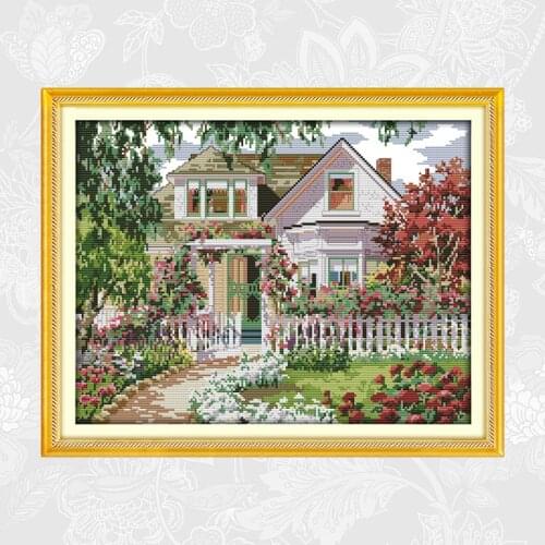 Garden Villa Cross Stitch kit Aida 14ct 11ct Count Print Canvas Cross-stitch Embroidery DIY Handmade Needlework Sets