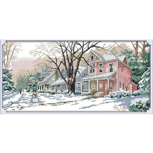 Cross Stitch Stamped Kits Printed Embroidery Cloth Needlepoint Kits Easy Patterns For Winter Street 11CT 60X33cm