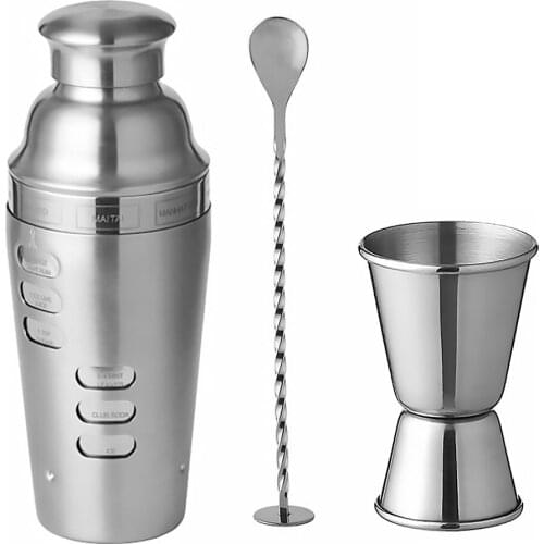 Stainless steel Wine Mixer Home Bar Pub Beverage Shaker Bottle with Measuring Cup Stirring Spoon