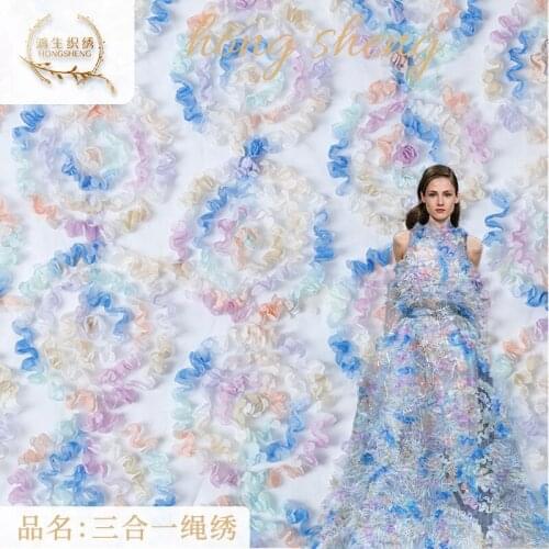 New 5 yards geometric lace embroidery fabric womens dress costume embroidery fabric