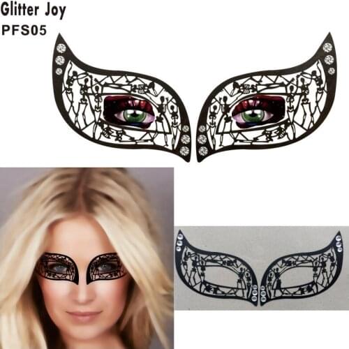PFS05 1Pc Black Lace Eye patch Shape or Winker Style Mask Sticker inspired by Halloween Party or Costume ball as Body Art Decor