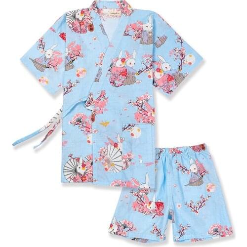 Japanese Style Pajamas Pants Set For Women Traditional Kimono Sleepwear Spring and Autumn Cotton Gauze Sweat Steamed Kimono