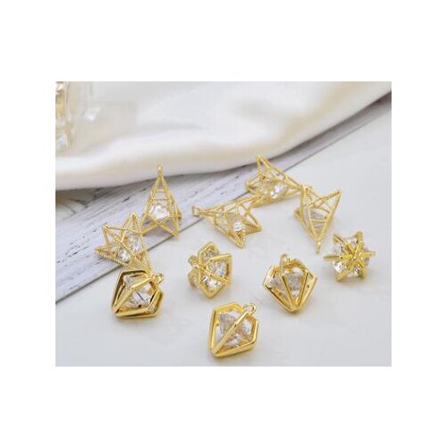 Copper Plated 18K Real Gold Zircon Tower Diamond Pendant Charms 6pcs/lot For DIY Fashion Jewelry Making Finding Accessories