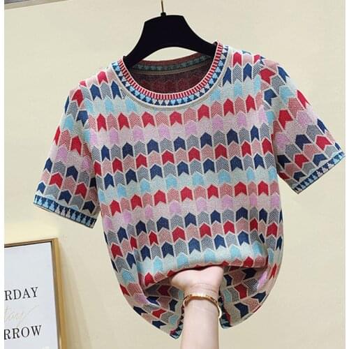 LJSXLS Knitted O-Neck Pullover Womens Sweater Summer All-match French Top Female Casual Short Sleeve Elasticity Women Clothes