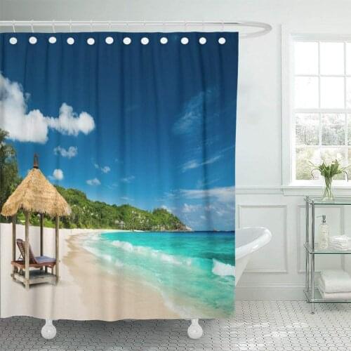 Luxury Beach Beds Roof and Turquoise Sea Carribean Tropic Shower Curtain Waterproof Polyester Fabric 72 x 78 Inches Set