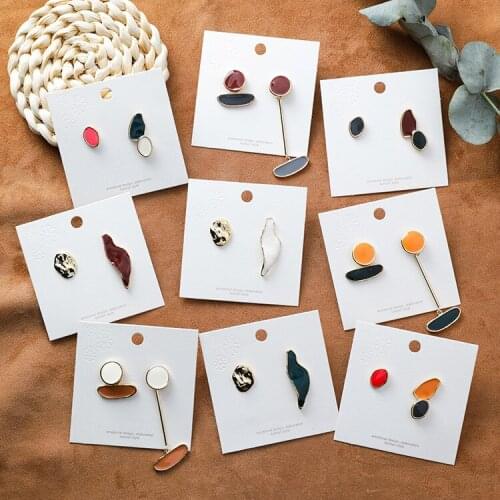 New Design Vintage Colorful Enamel Irregular Geometric Asymmetric Oval Round Long Stud Earrings for Women Girl Jewelry Gifts