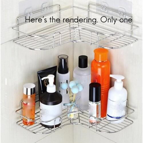 HGHO Stainless Steel Bathroom Storage Rack Single Layer Corner Rack Kitchen Bedroom Storage and Finishing Rack Love Tripod